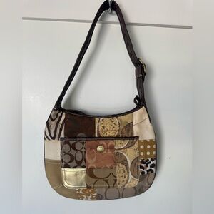 Vintage Coach Patchwork Shoulder Bag in Brown and Cream Tones
